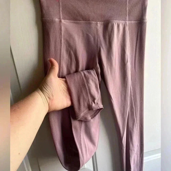 Athleta Womens XXS Barre Rib Full Length Mauve Low Impact Tight In Powervita - Picture 5 of 7